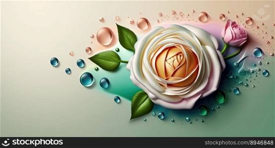 Digital Illustration of Realistic Beautiful Colorful Rose Flower In Bloom