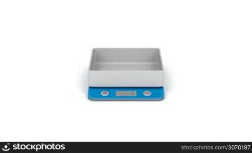 Digital kitchen weight scale on white background