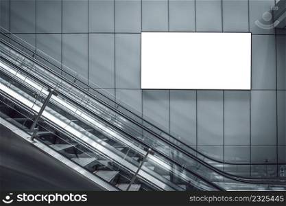 Digital Media Blank white mock up of advertising light box billboard at wall background , blank billboards public commercial with passengers, signboard for product advertisement design