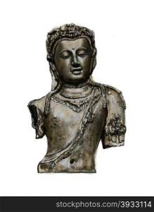 Digital paint bust of Bodhisattva Avalokiteshvara on white background