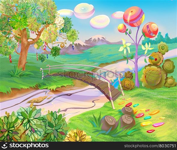 Digital Painting, Illustration of a Exotic Dreamland. Fantastic Cartoon Style Character, Fairy Tale Story Background, Card Design