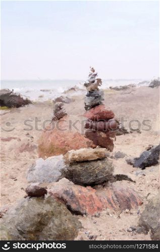 Digital Painting of Balance Tower of Pebbles