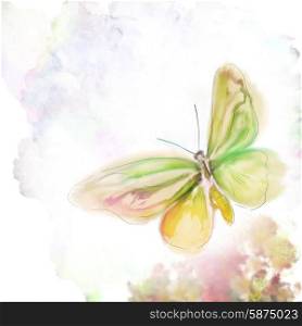 Digital Painting of Colorful Butterfly and Flowers
