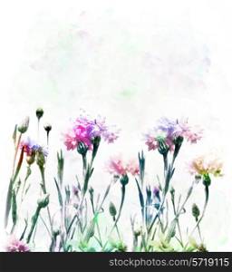 Digital Painting Of Colorful Cornflowers