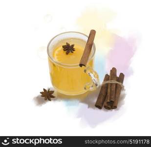 Digital Painting of Hot Apple Cider With Spices. Hot Apple Cider With Spices watercolor