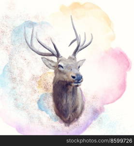 Digital Painting of Male Deer. Watercolor illustration
