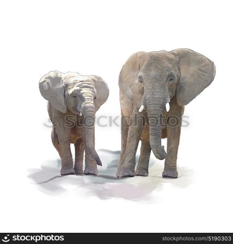 Digital Painting of Mother and Baby Elephants . Mother and Baby Elephants watercolor