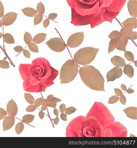 digital painting of seamless pattern with roses and leaves . seamless pattern with roses and leaves