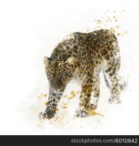 Digital Painting of Walking Leopard