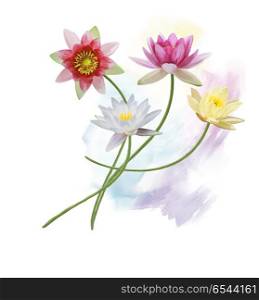 Digital Painting of water lilies. water lilies watercolor
