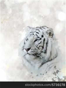 Digital Painting Of White Tiger Head