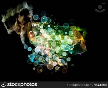 Digital Particles series. Interplay of colorful spherical particles, fractal elements and nebulized digits on the subject science and modern technology.