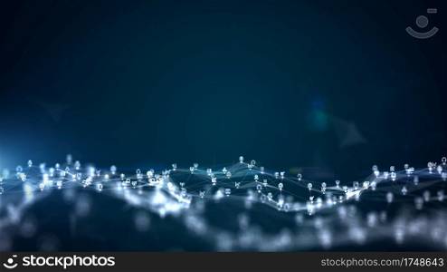 Digital particles wave and Digital data network connections for technology background concept, Communication or social media connection background.