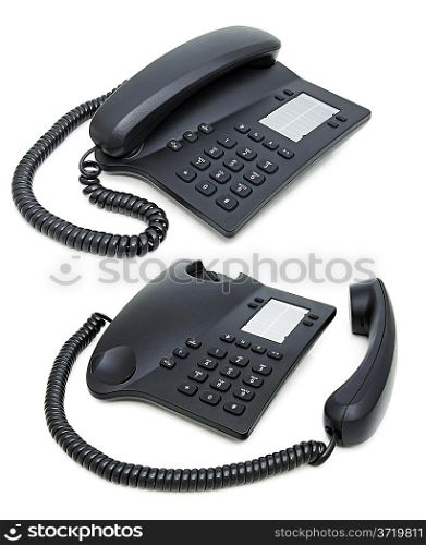 Digital phone isolated on white background. Collage