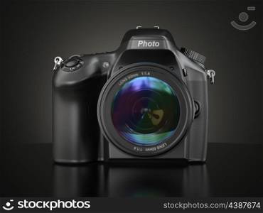 Digital photo camera on black background. 3d