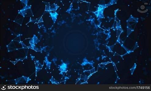 Digital polygon with points and lines connect. Technology network data connection.Futuristic cyberspace abstract background