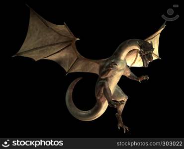 Digital rendered angry dragon over black background abstract 3d illustration.