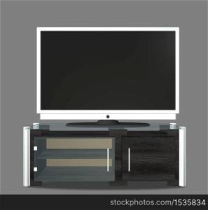 Digital rendered modern tv set with furniture 3d illustration.