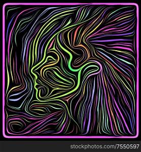 Digital Scratchboard. Life Lines series. Abstract design made of human profile and woodcut pattern relevant for human drama, poetry and inner symbols