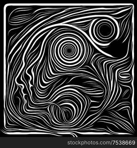 Digital Scratchboard. Life Lines series. Creative arrangement of human profile and woodcut pattern for subject of human drama, poetry and inner symbols