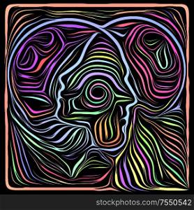 Digital Scratchboard. Life Lines series. Creative arrangement of human profile and woodcut pattern for subject of human drama, poetry and inner symbols