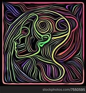 Digital Scratchboard. Life Lines series. Creative arrangement of human profile and woodcut pattern for subject of human drama, poetry and inner symbols