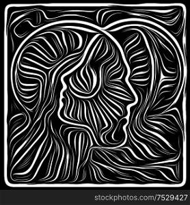 Digital Scratchboard. Life Lines series. Design made of human profile and woodcut pattern to serve as background for projects on human drama, poetry and inner symbols