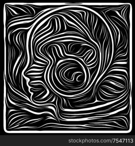 Digital Scratchboard. Life Lines series. Design made of human profile and woodcut pattern to serve as background for projects on human drama, poetry and inner symbols