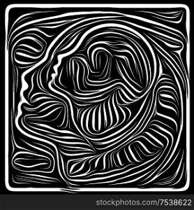 Digital Scratchboard. Life Lines series. Image of human profile and woodcut pattern in conceptual relevance to human drama, poetry and inner symbols