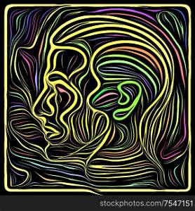 Digital Scratchboard. Life Lines series. Visually attractive backdrop made of human profile and woodcut pattern suitable in layouts on human drama, poetry and inner symbols