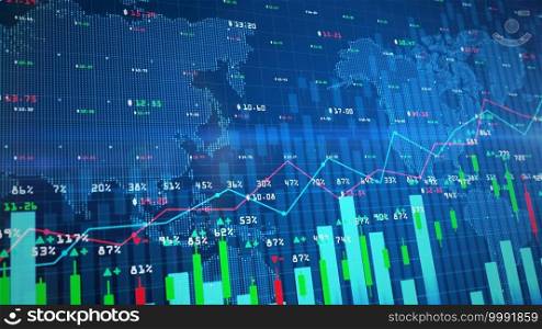 Digital Stock exchange market chart or forex trading graph and candlestick chart suitable for financial investment. Financial Investment trends for business background concept.