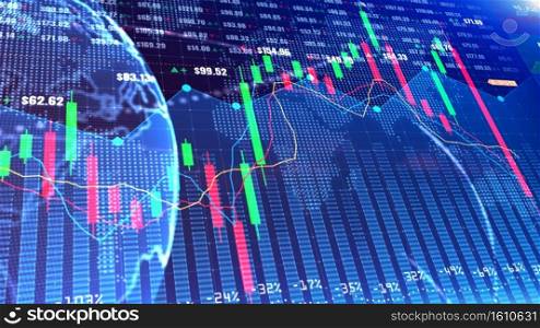 Digital stock market or forex trading graph and candlestick chart suitable for financial investment. Financial Investment trends for business background