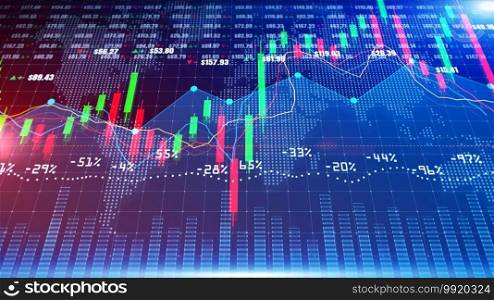 Digital stock market or forex trading graph and candlestick chart suitable for financial investment. Financial Investment trends for business background concept.