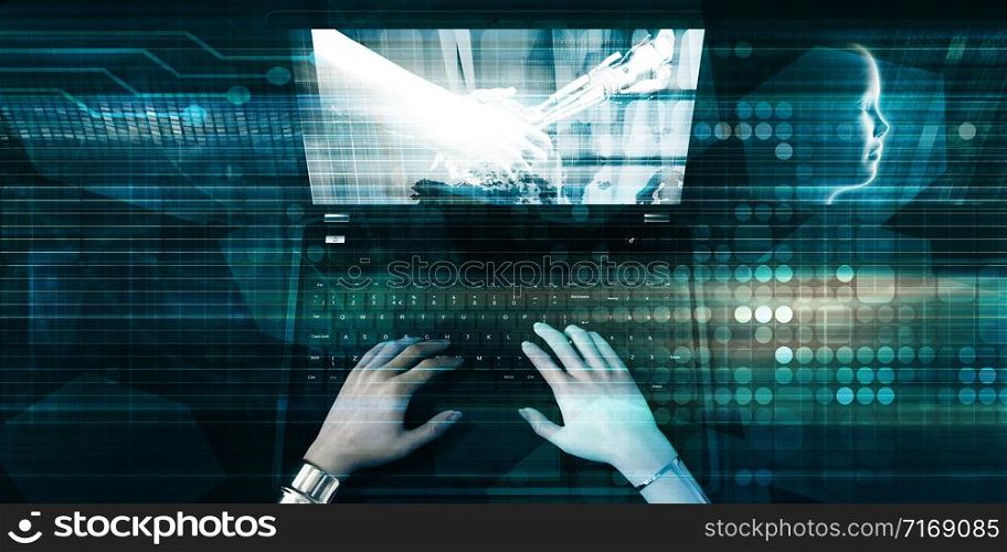 Digital Technology with Business Woman Using Laptop Keyboard. Digital Technology