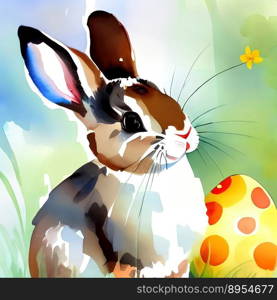 Digital Watercolor Easter bunny with Easter eggs. Ai art. Digital Watercolor Easter bunny with Easter eggs