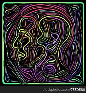 Digital Woodcut . Life Lines series. Abstract background made of human profile and woodcut pattern on the theme of human drama, poetry and inner symbols