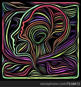 Digital Woodcut . Life Lines series. Graphic composition of human profile and woodcut pattern for subject of human drama, poetry and inner symbols