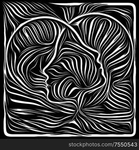 Digital Woodcut . Life Lines series. Graphic composition of human profile and woodcut pattern for subject of human drama, poetry and inner symbols