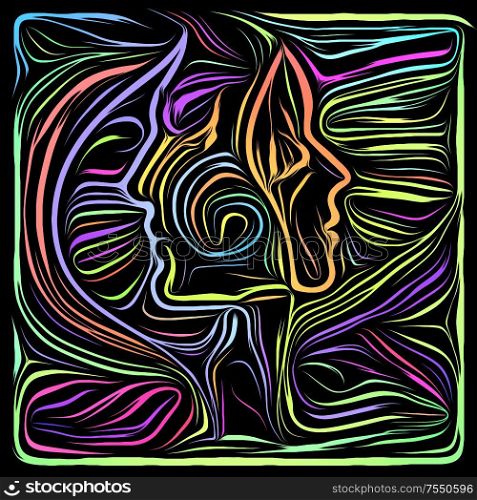 Digital Woodcut . Life Lines series. Graphic composition of human profile and woodcut pattern for subject of human drama, poetry and inner symbols