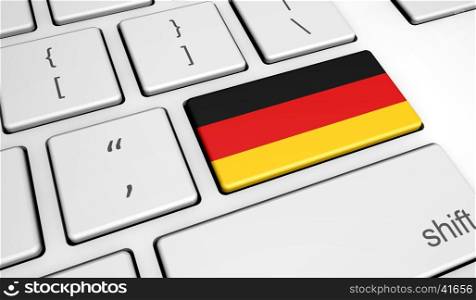 Digitalization and use of digital technologies in Germany with the German flag on a computer key.