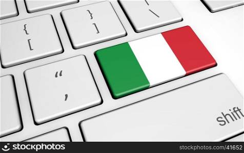 Digitalization and use of digital technologies in Italy with the Italian flag on a computer key.