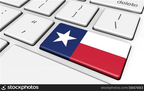 Digitalization and use of digital technologies in Texas with the Texan flag on a computer key.