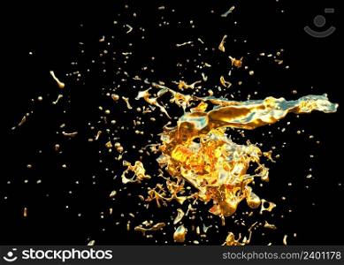 Digitally rendered abstract splash of gold, 3D Illustration.