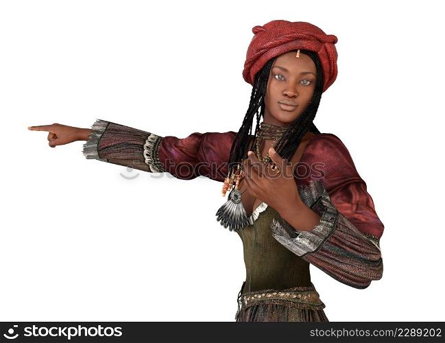 Digitally rendered African witch, voodoo shaman woman, 3D Illustration.