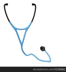 Digitally rendered blue stethoscope on white background.
