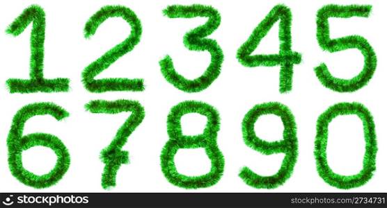 Digits made of greent tinsel isolated on white background
