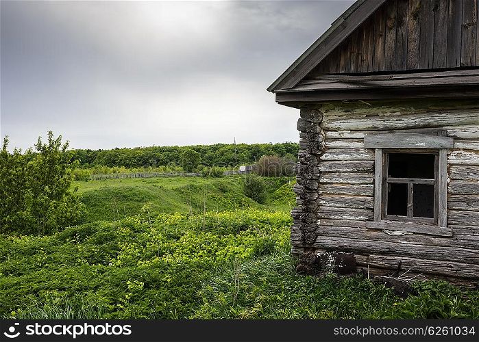 Dilapidated old wooden rustic house in Russia