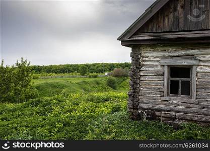 Dilapidated old wooden rustic house in Russia
