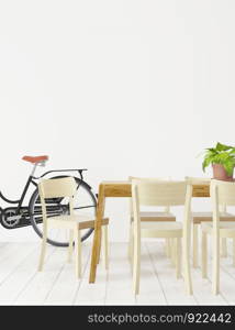 Dining room and kitchen big wall mock up on white background, 3D rendering