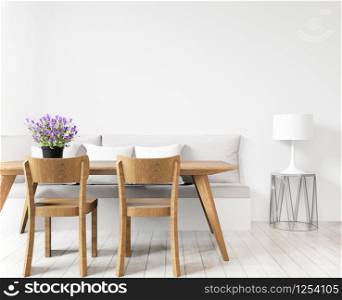 Dining room or living room copy space and mock up on white background, front view,3D rendering